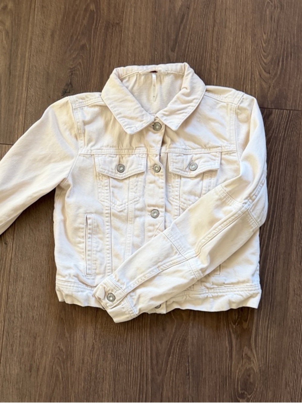 Free People Cream Button-Front Jean Jacket